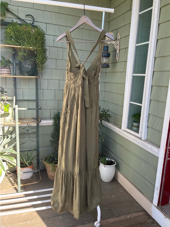 NWOT Free People Frankie Pintuck Cotton Olive Green Maxi Dress - Picture 4 of 16